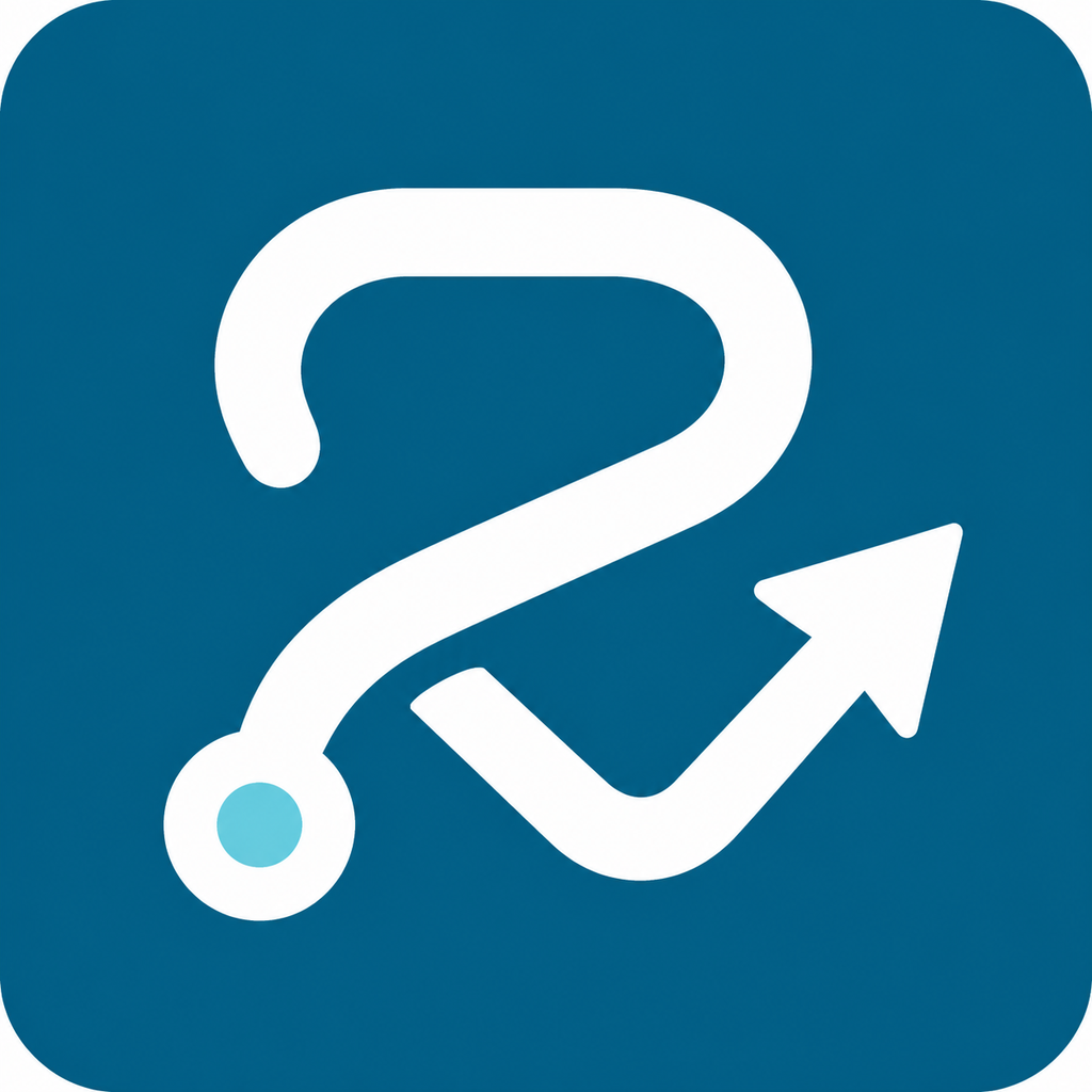Logo RouteVFR, une route blanche stylisée avec une flèche sur fond bleu.